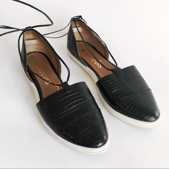 KAANAS Black Faux Croc leather flats